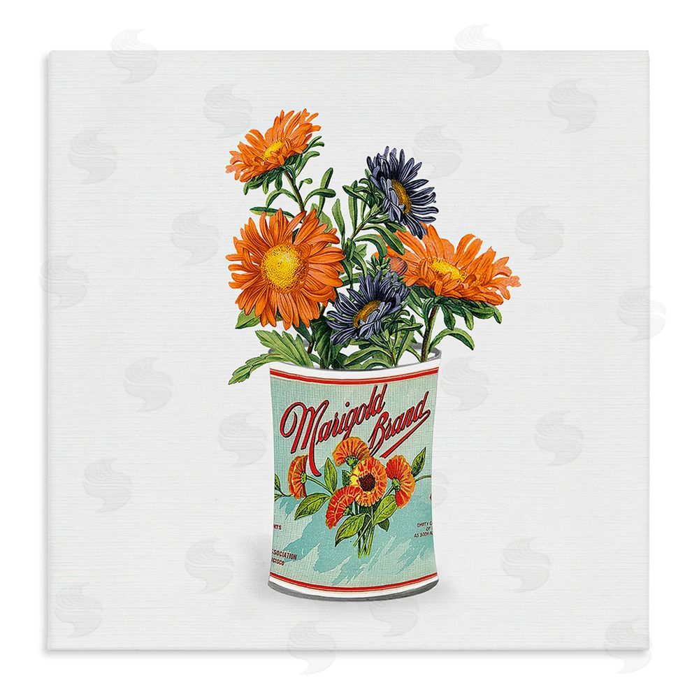 Val Rhodes Nostalgic Marigold Tin Bouquet Stretched Canvas Wall Art