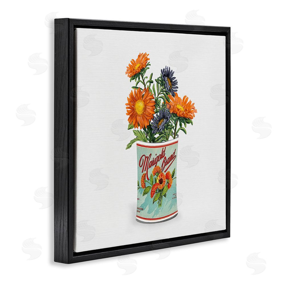 Val Rhodes Nostalgic Marigold Tin Bouquet Black Floating Framed Canvas Wall Art