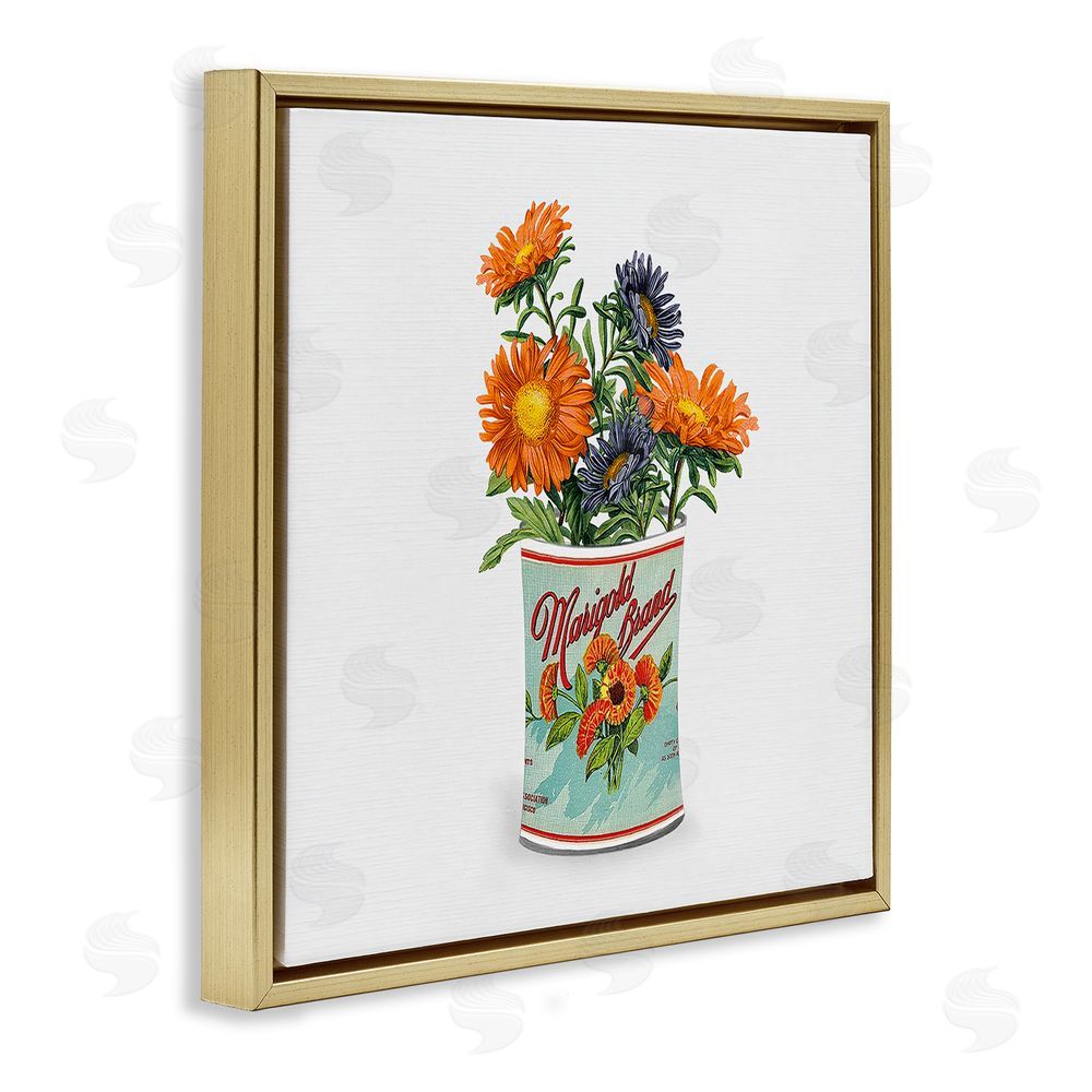 Val Rhodes Nostalgic Marigold Tin Bouquet Gold Floating Framed Canvas Wall Art