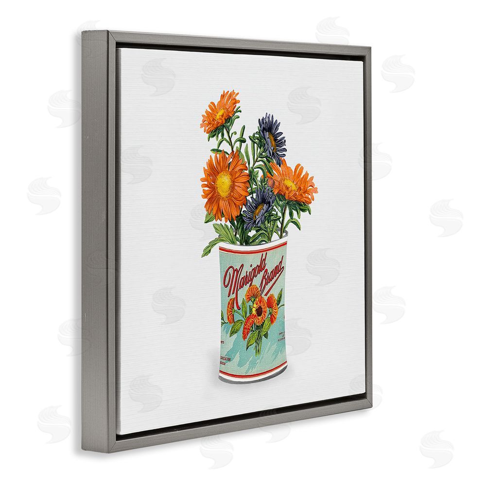 Val Rhodes Nostalgic Marigold Tin Bouquet Gray Floating Framed Canvas Wall Art