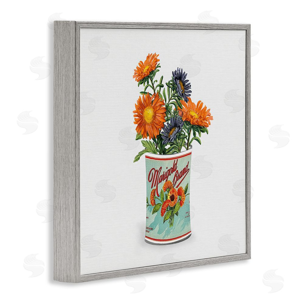 Val Rhodes Nostalgic Marigold Tin Bouquet Gray Framed Giclee Wall Art