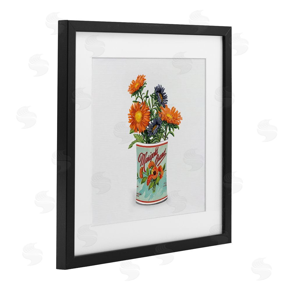 Val Rhodes Nostalgic Marigold Tin Bouquet Black Framed Print Under Glass Wall Art
