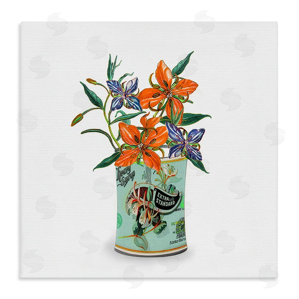 Val Rhodes Lilies in Retro Tin Stretched Canvas Wall Art