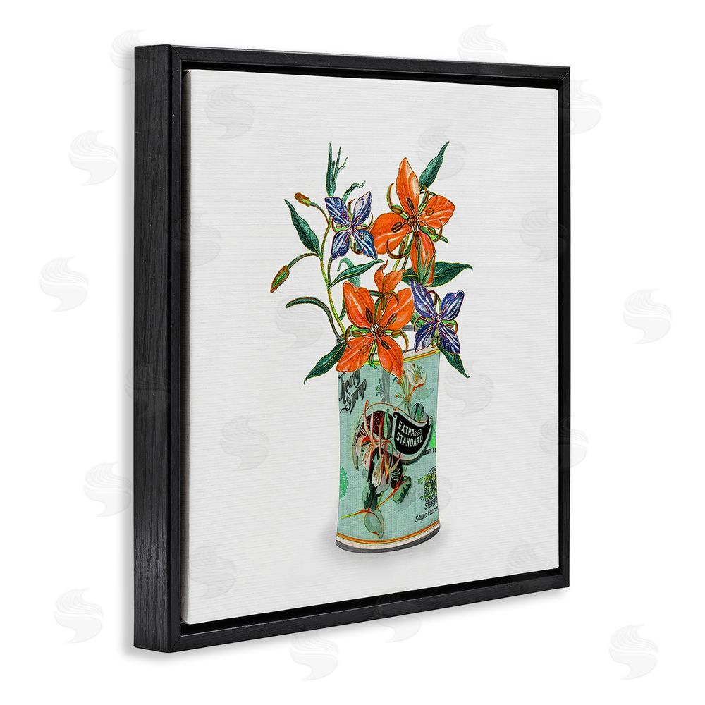 Val Rhodes Lilies in Retro Tin Black Floating Framed Canvas Wall Art