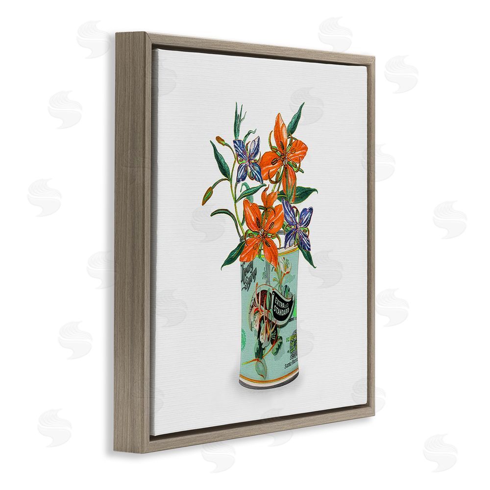 Val Rhodes Lilies in Retro Tin Brown Floating Framed Canvas Wall Art