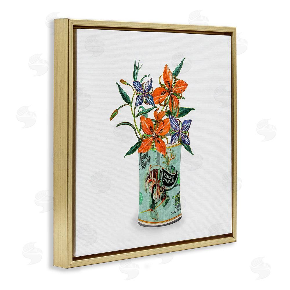 Val Rhodes Lilies in Retro Tin Gold Floating Framed Canvas Wall Art