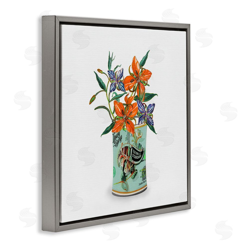 Val Rhodes Lilies in Retro Tin Gray Floating Framed Canvas Wall Art