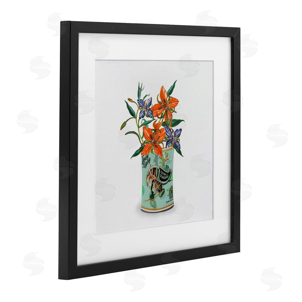 Val Rhodes Lilies in Retro Tin Black Framed Print Under Glass Wall Art