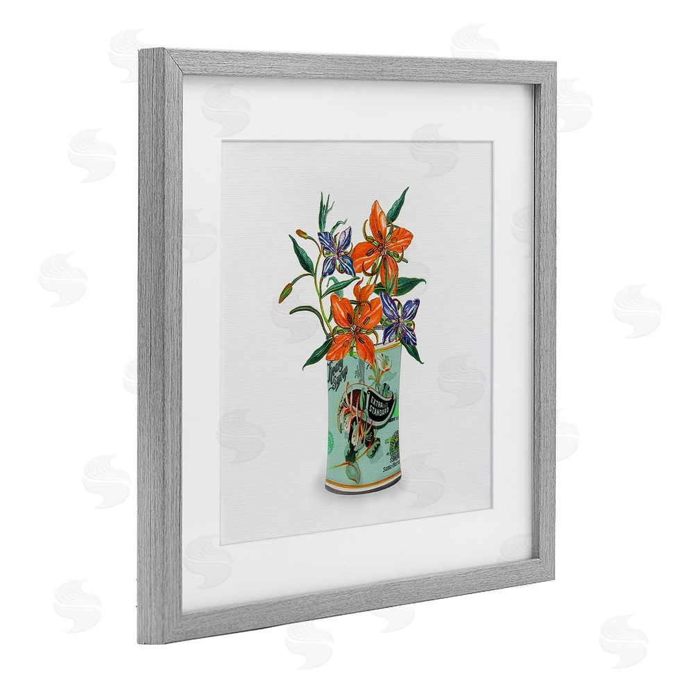 Val Rhodes Lilies in Retro Tin Gray Framed Print Under Glass Wall Art