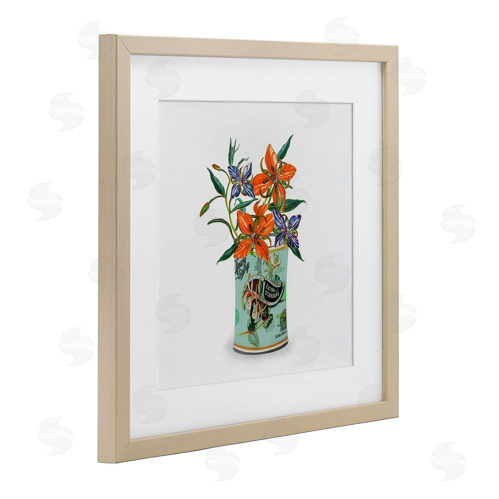 Val Rhodes Lilies in Retro Tin Brown Framed Print Under Glass Wall Art