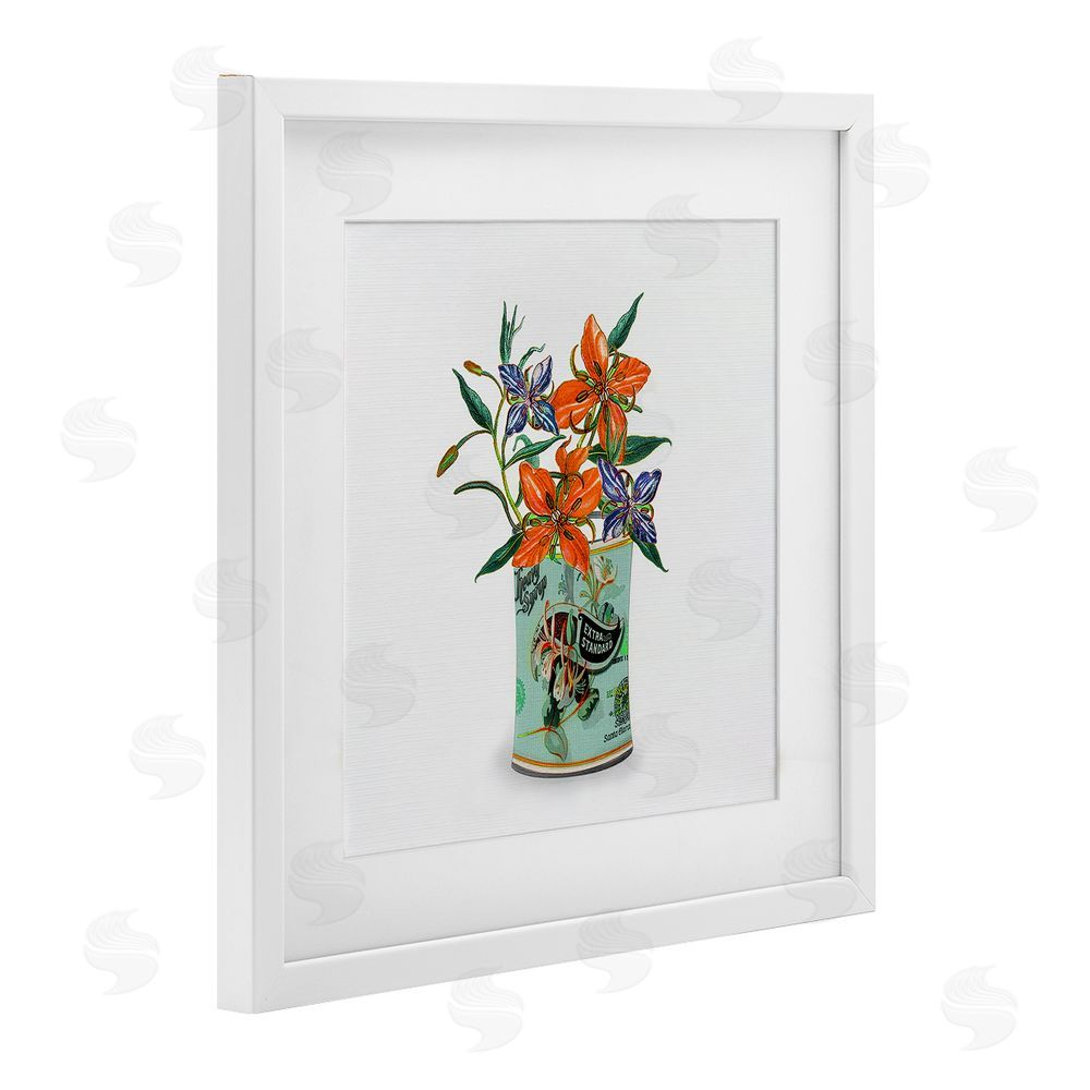 Val Rhodes Lilies in Retro Tin White Framed Print Under Glass Wall Art