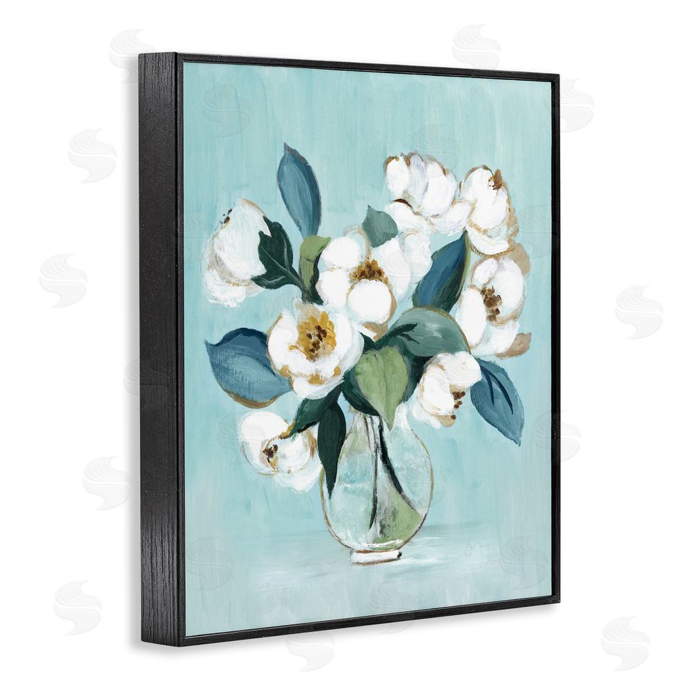 Janet Tava Magnolia Arrangement over Blue Black Framed Giclee Wall Art
