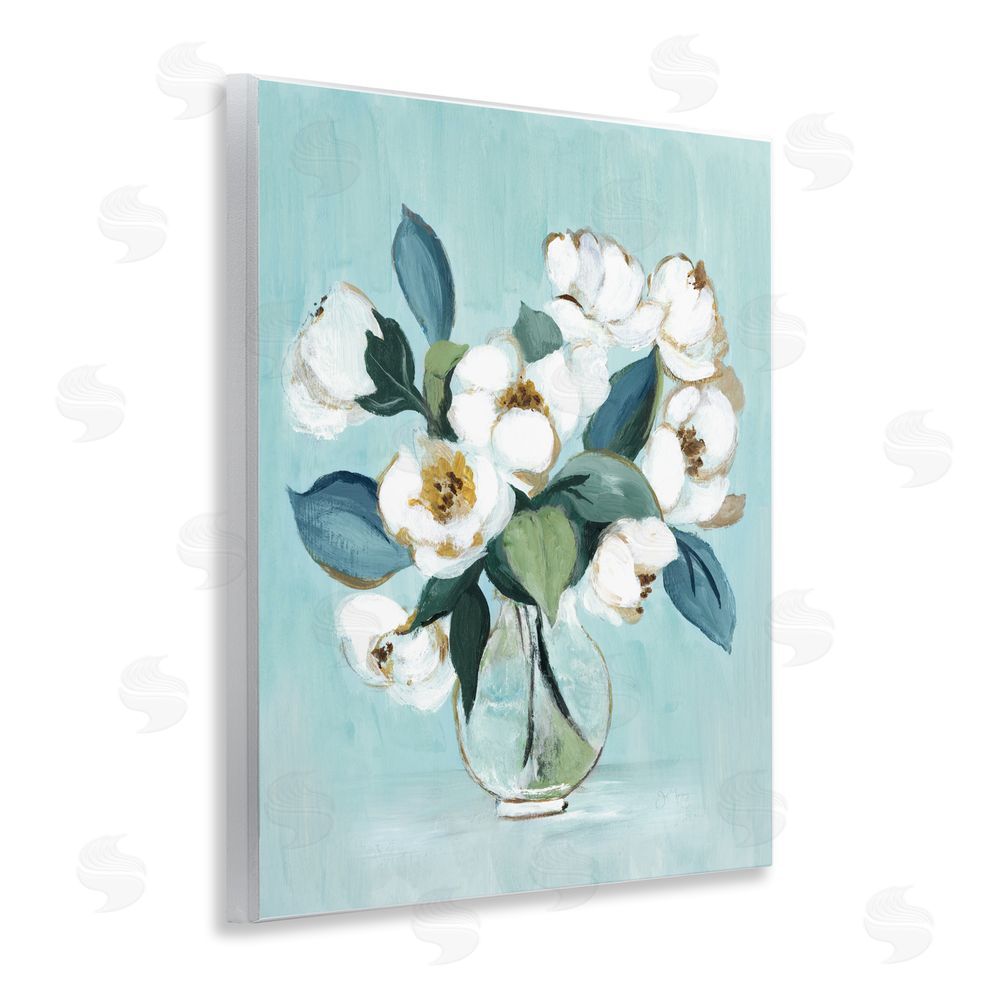 Janet Tava Magnolia Arrangement over Blue Wall Plaque Home Decor Art Print
