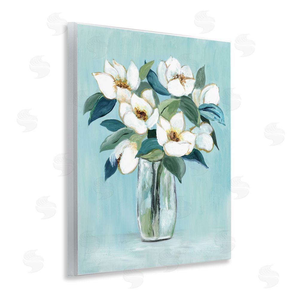 Janet Tava Magnolia Blossoms on Blue Wall Plaque Home Decor Art Print