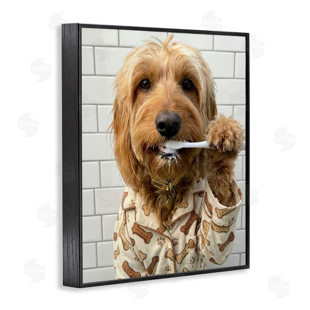 Abigail Walker Realistic Dog Brushing Teeth Black Framed Giclee Wall Art