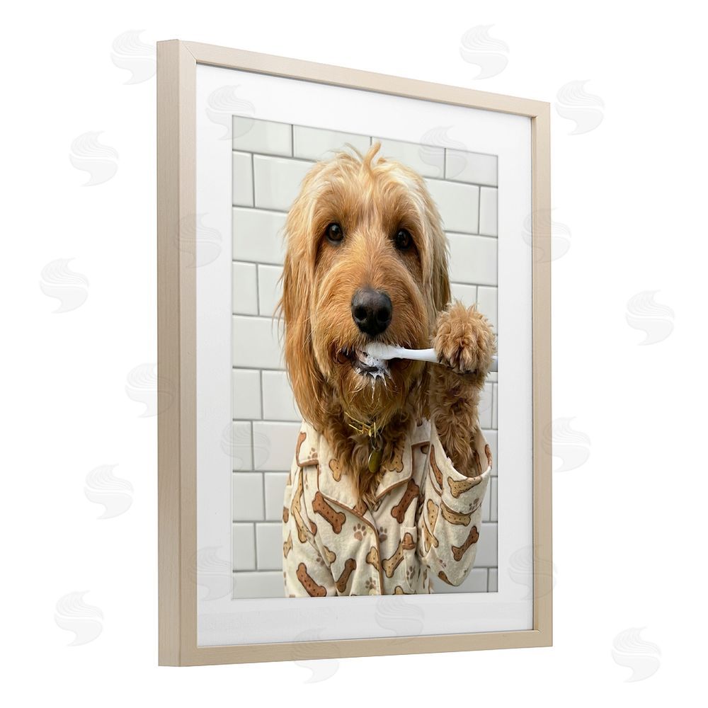 Abigail Walker Realistic Dog Brushing Teeth Brown Framed Print Under Glass Wall Art