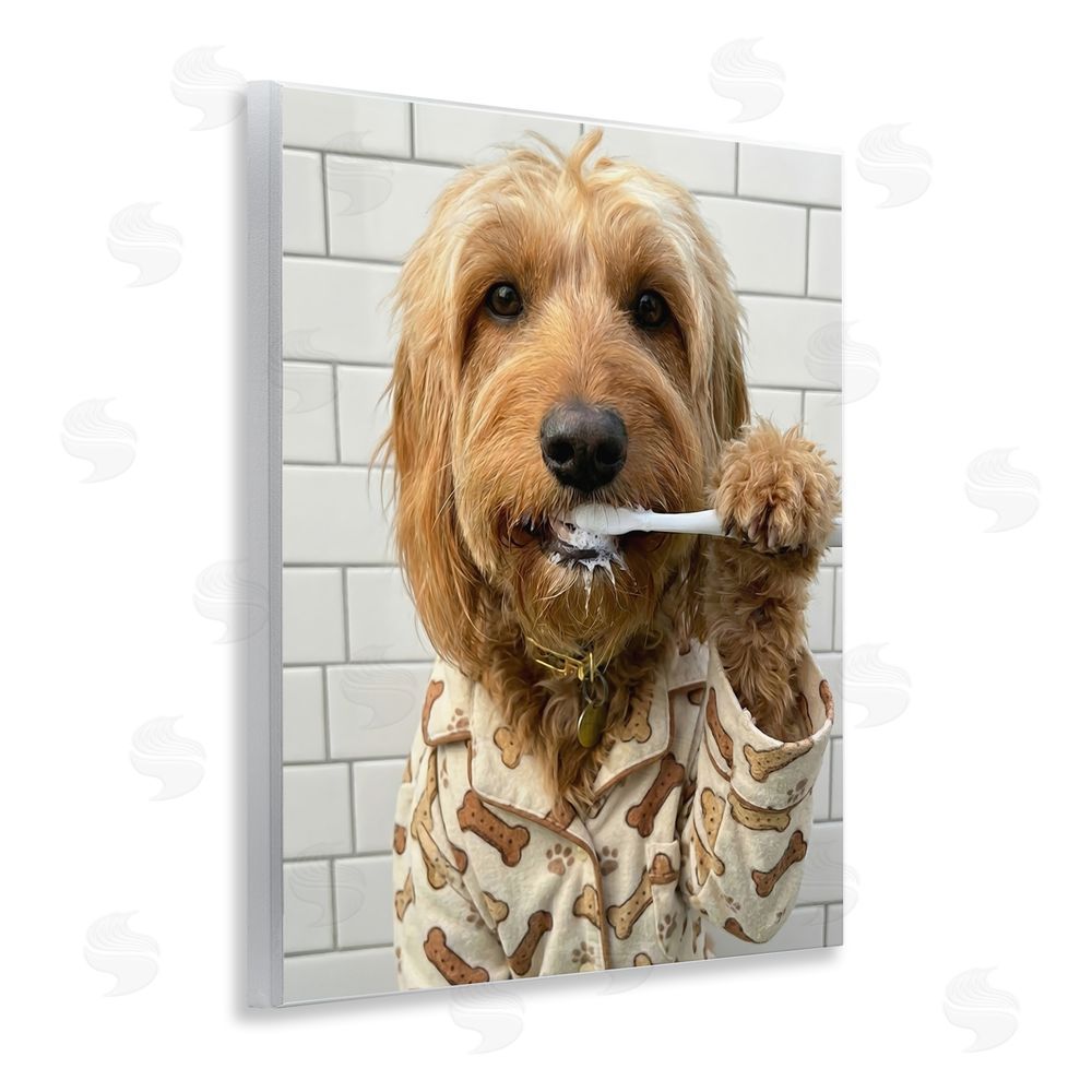 Abigail Walker Realistic Dog Brushing Teeth Wall Plaque Home Decor Art Print