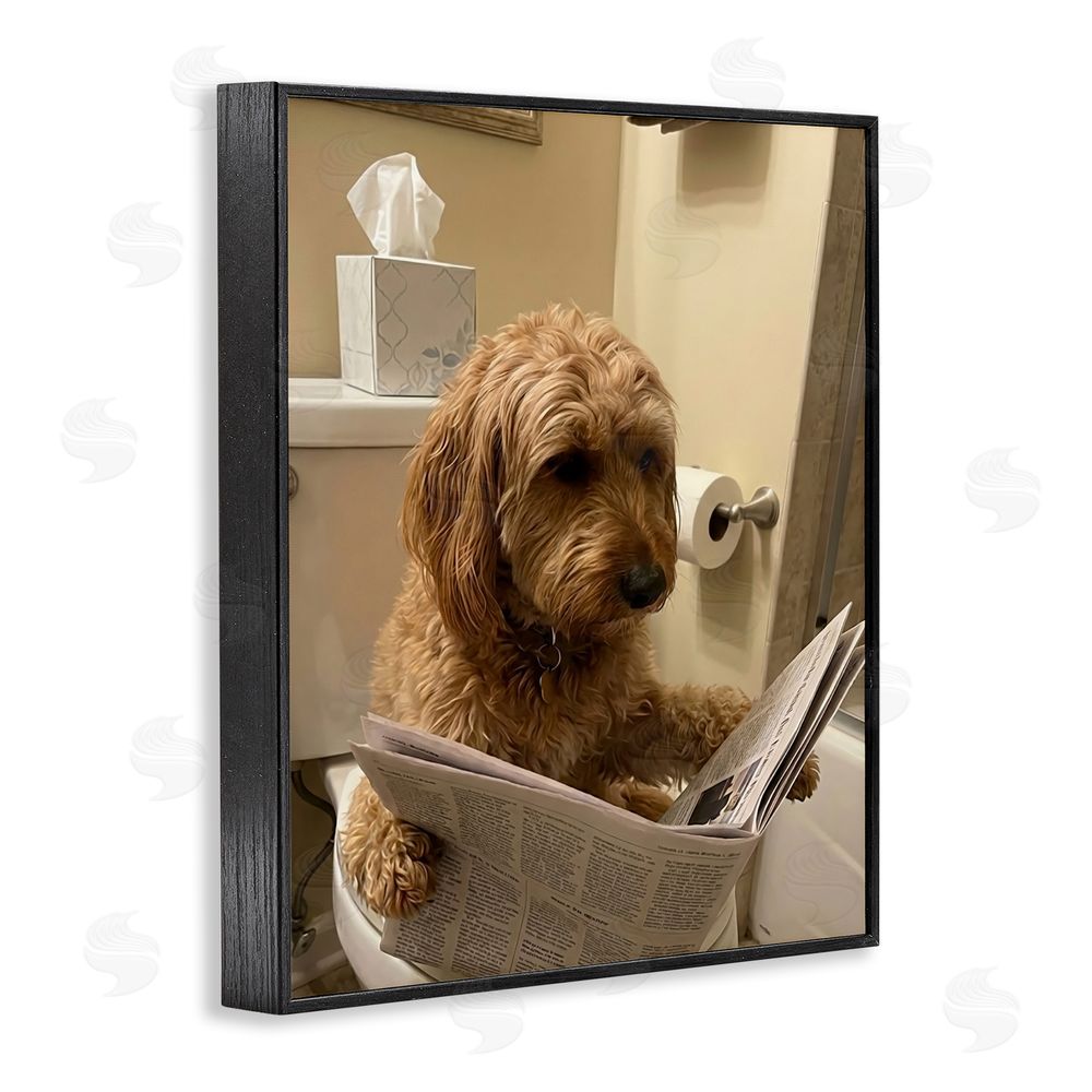 Abigail Walker Dog & Paper on Toilet Black Framed Giclee Wall Art Print