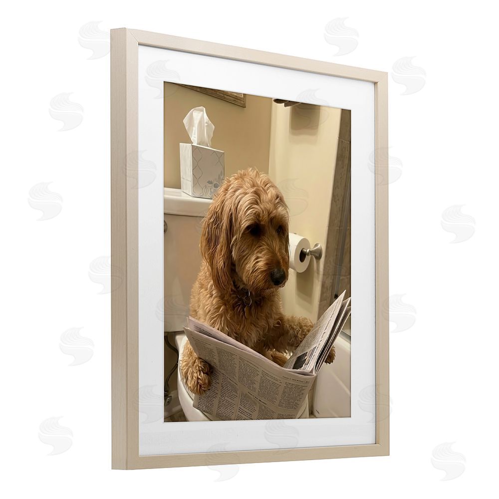Abigail Walker Dog & Paper on Toilet Brown Framed Print Under Glass Wall Art