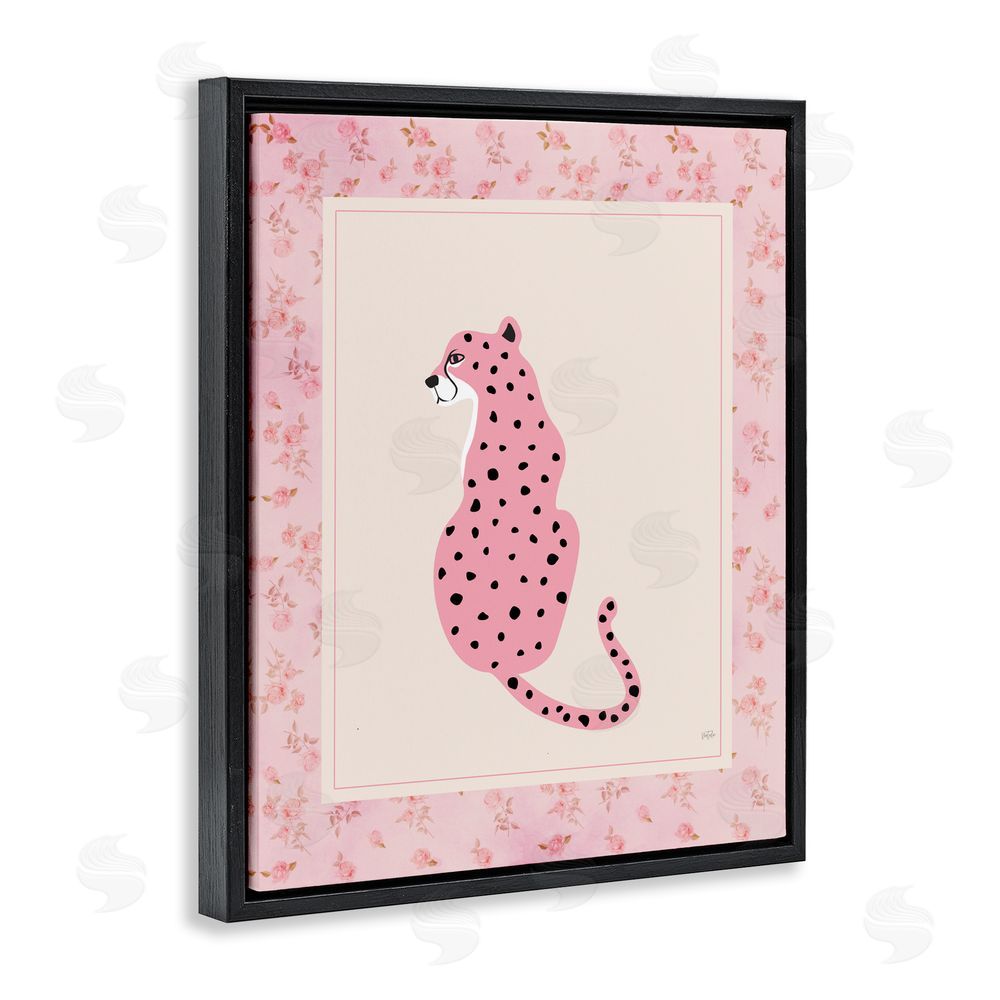 Natalie Carpentieri Pink Sitting Cheetah with Border Black Floating Framed Canvas Wall Art