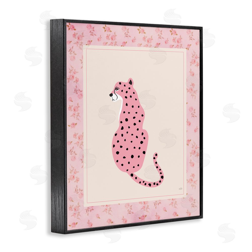 Natalie Carpentieri Pink Sitting Cheetah with Border Black Framed Giclee Wall Art