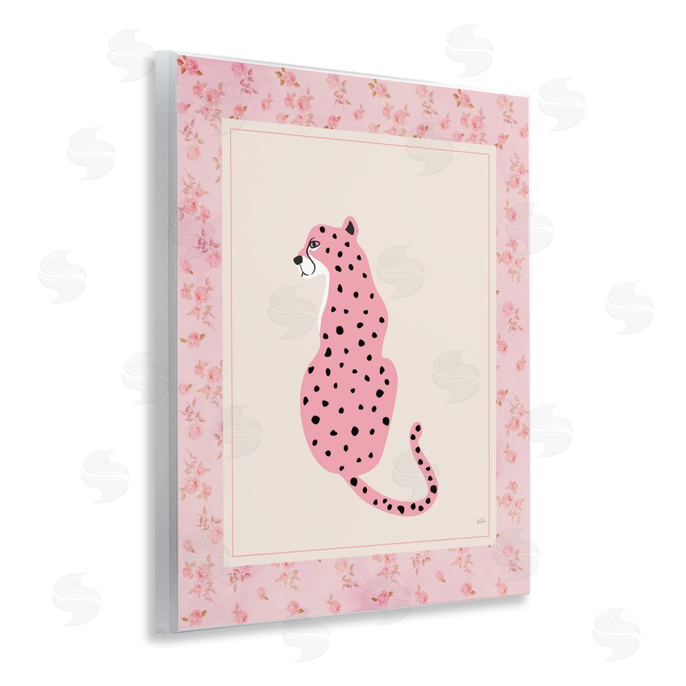 Natalie Carpentieri Pink Sitting Cheetah with Border Wall Plaque Home Decor Art Print