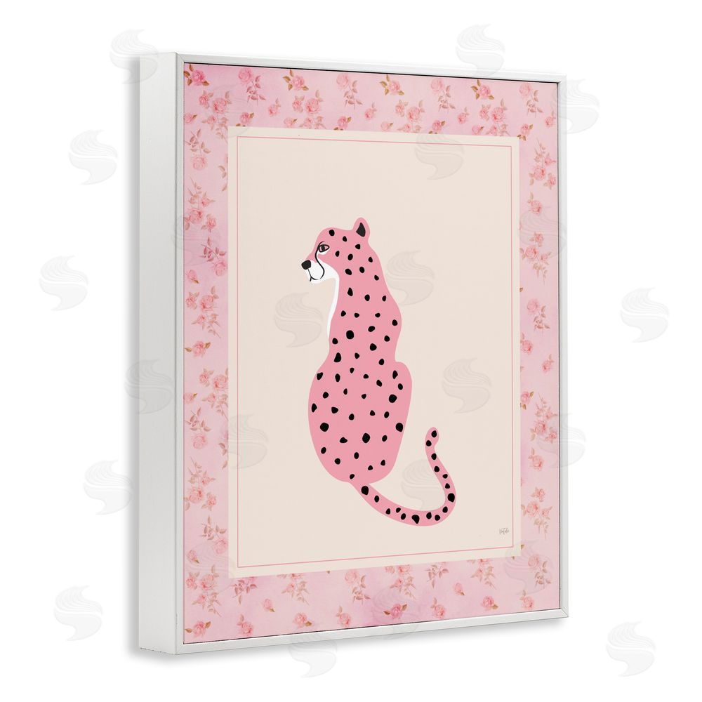 Natalie Carpentieri Pink Sitting Cheetah with Border White Framed Giclee Wall Art