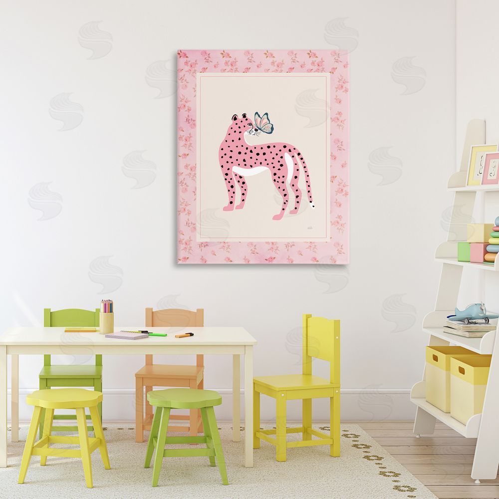 Natalie Carpentieri Cheetah & Butterfly Friendship Stretched Canvas Wall Art Print in Room