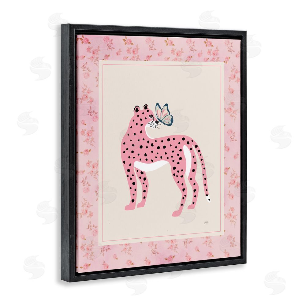 Natalie Carpentieri Cheetah & Butterfly Friendship Black Floating Frame Stretched Canvas Wall Art Print