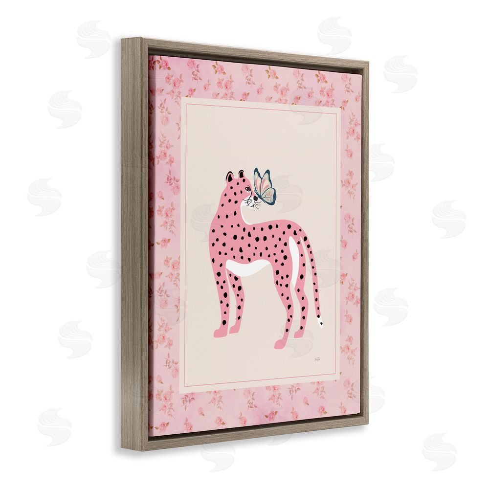 Natalie Carpentieri Cheetah & Butterfly Friendship Brown Floating Frame Stretched Canvas Wall Art Print