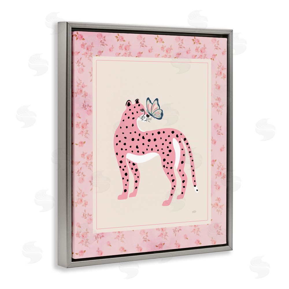 Natalie Carpentieri Cheetah & Butterfly Friendship Gray Floating Frame Stretched Canvas Wall Art Print