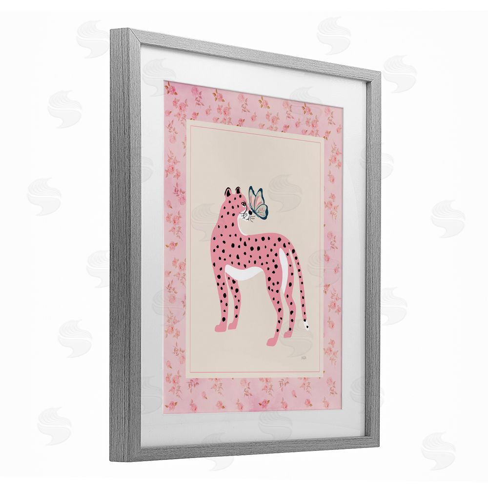 Natalie Carpentieri Cheetah & Butterfly Friendship Gray Framed Print Under Glass with Matting Wall Art