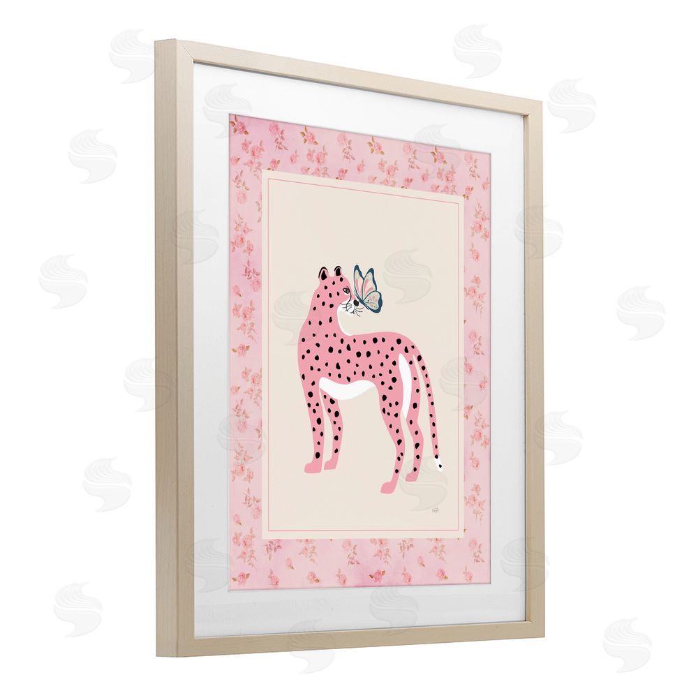 Natalie Carpentieri Cheetah & Butterfly Friendship Brown Framed Print Under Glass with Matting Wall Art