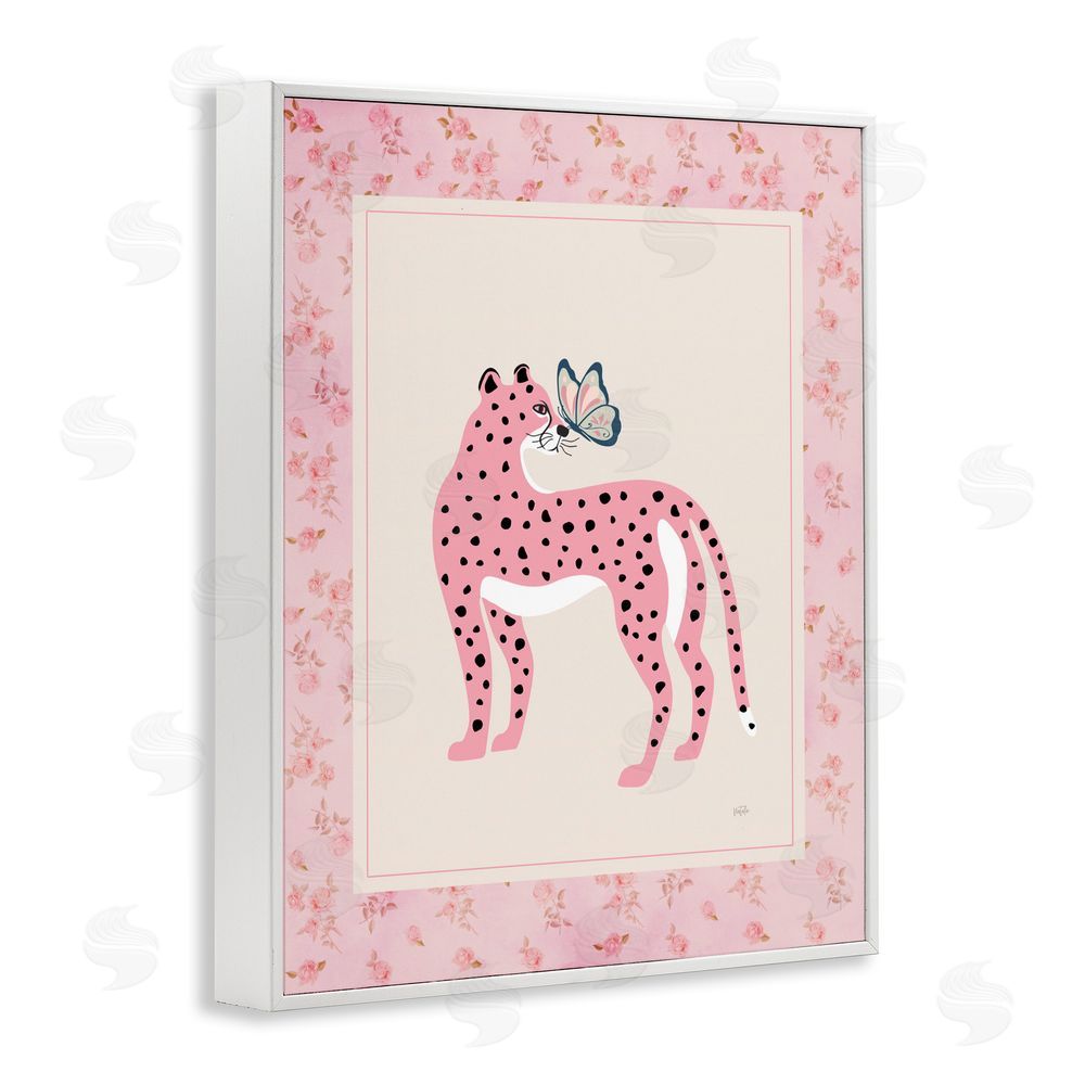 Natalie Carpentieri Cheetah & Butterfly Friendship White Framed Giclee Wall Art Print
