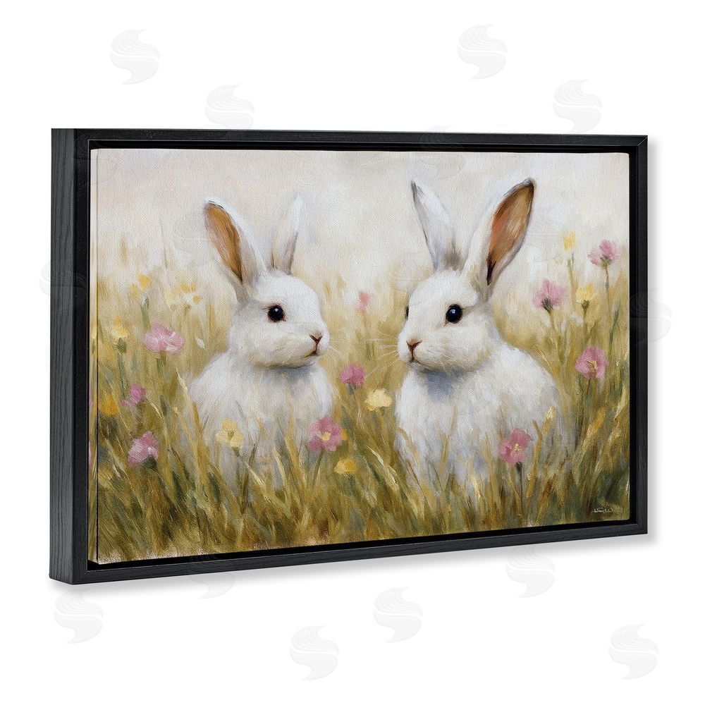 Antony Smith Bunny Pair & Speckled Blooms Black Floating Frame Canvas Wall Art Print