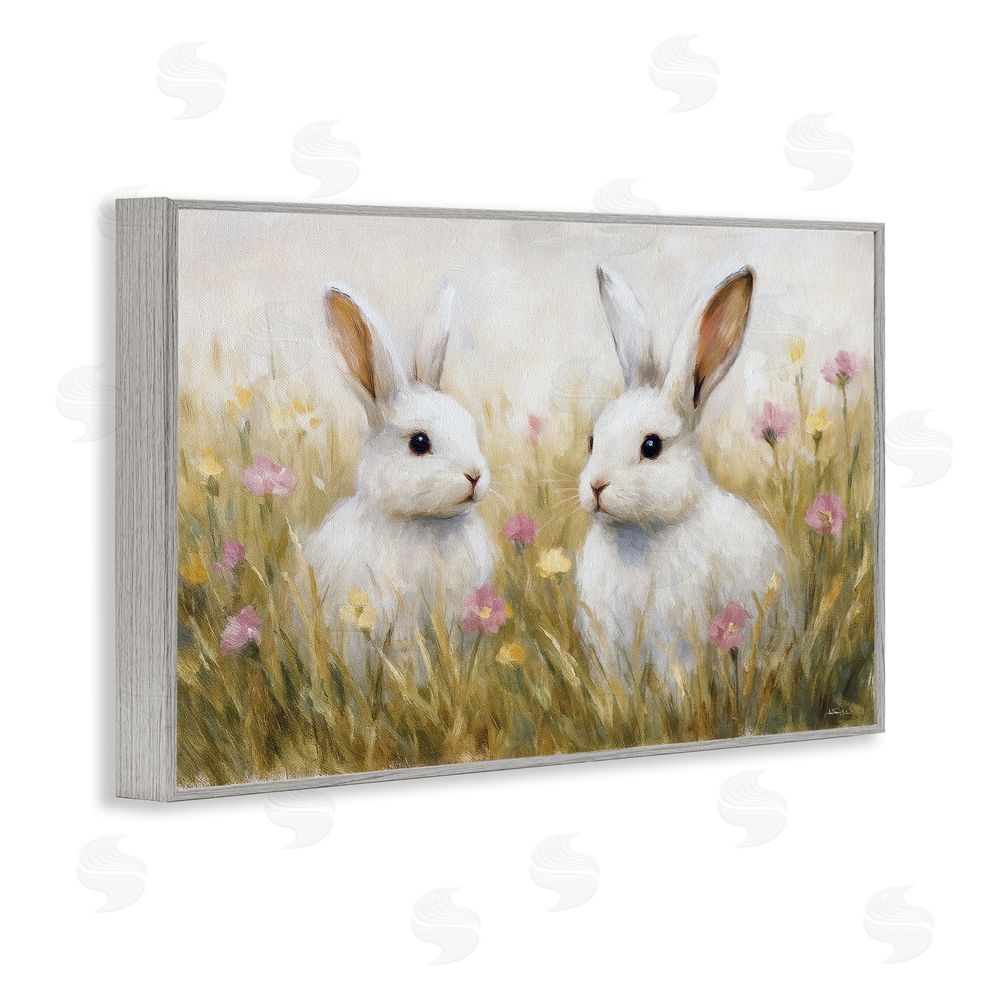 Antony Smith Bunny Pair & Speckled Blooms Gray Framed Giclee Wall Art Print