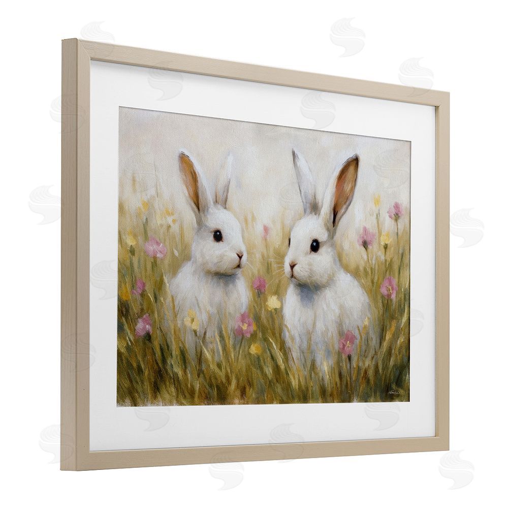 Antony Smith Bunny Pair & Speckled Blooms Brown Framed Print Under Glass Wall Art