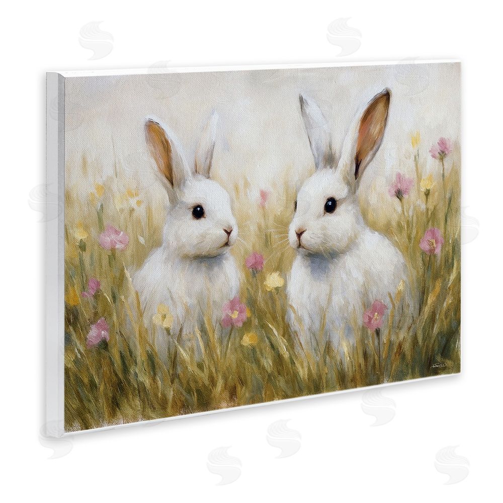 Antony Smith Bunny Pair & Speckled Blooms Wooden Wall Plaque Art Print