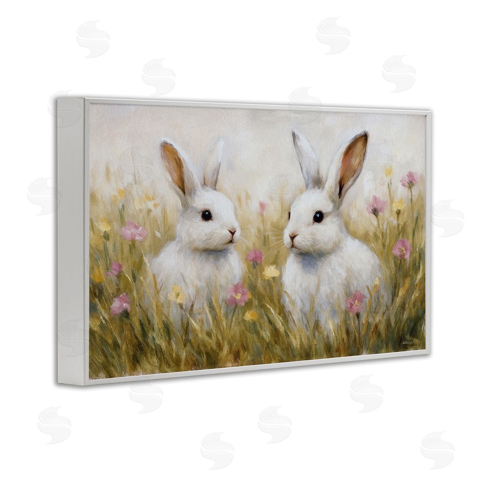 Antony Smith Bunny Pair & Speckled Blooms White Framed Giclee Wall Art Print