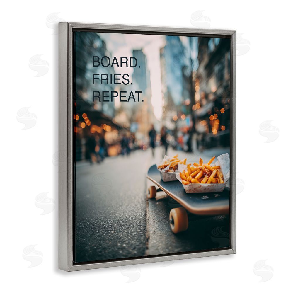 A Barefoot Stylist Board Fries Repeat Gray Floating Frame Canvas Wall Art Print