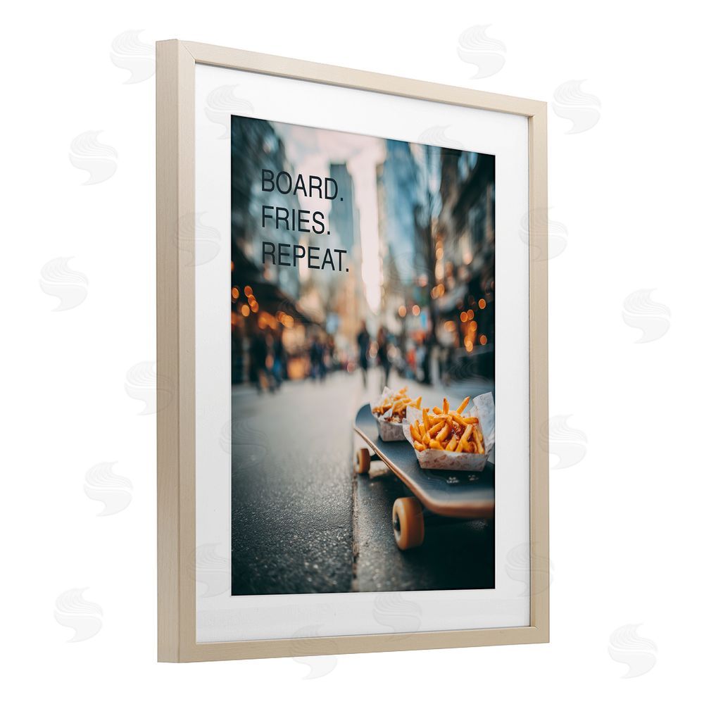 A Barefoot Stylist Board Fries Repeat Brown Framed Print Under Glass Wall Art