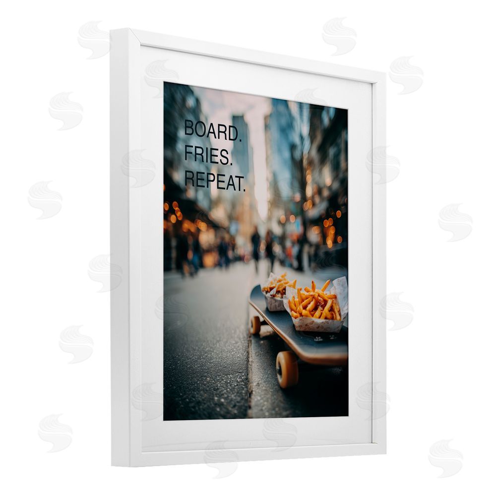 A Barefoot Stylist Board Fries Repeat White Framed Print Under Glass Wall Art