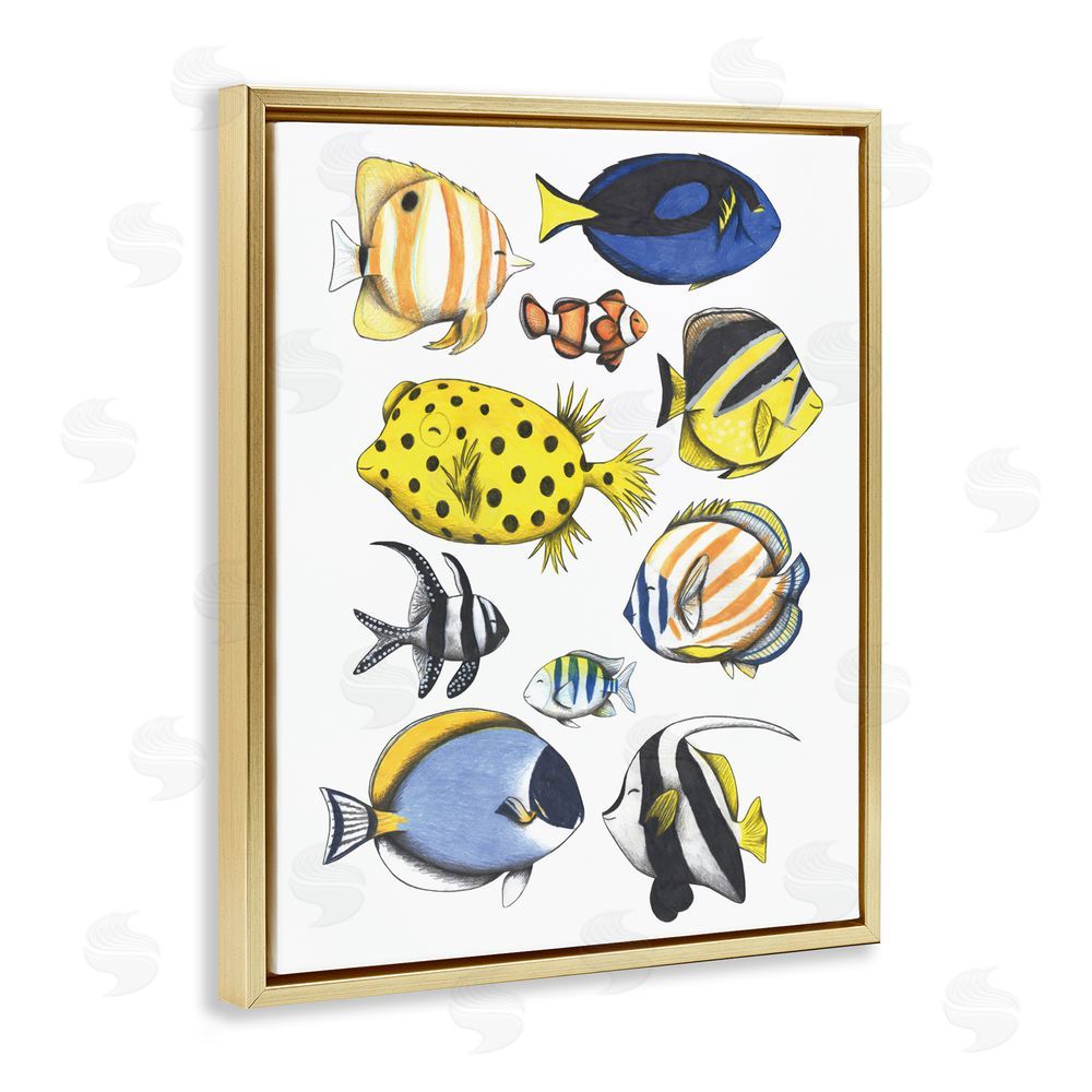 Cecilia Battaini Aquatic Fishes Collection Gold Floating Frame Stretched Canvas Wall Art Print