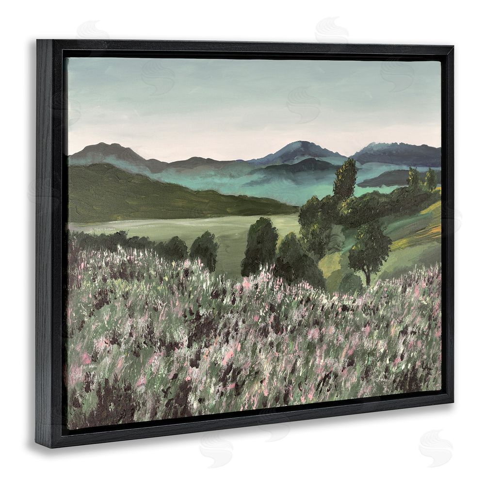 Lee Ann Zirbes Windblown Meadow Blooms Black Floating Framed Canvas Wall Art Print