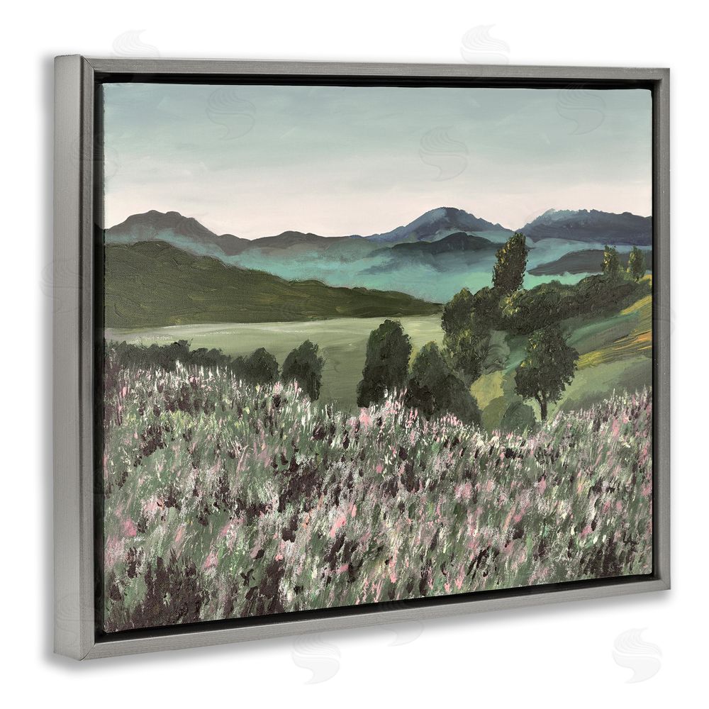 Lee Ann Zirbes Windblown Meadow Blooms Gray Floating Framed Canvas Wall Art Print
