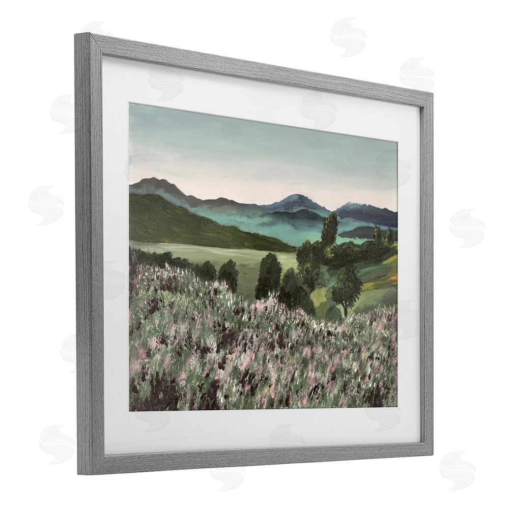 Lee Ann Zirbes Windblown Meadow Blooms Gray Framed Print Under Glass with White Mat Wall Art