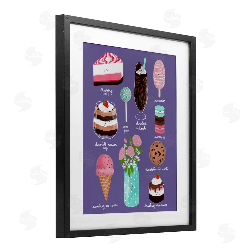 Metka Hiti Decadent Desserts & Flowers Black Framed Print Under Glass Wall Art