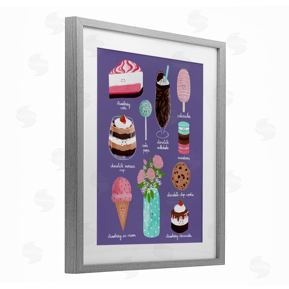 Metka Hiti Decadent Desserts & Flowers Gray Framed Print Under Glass Wall Art