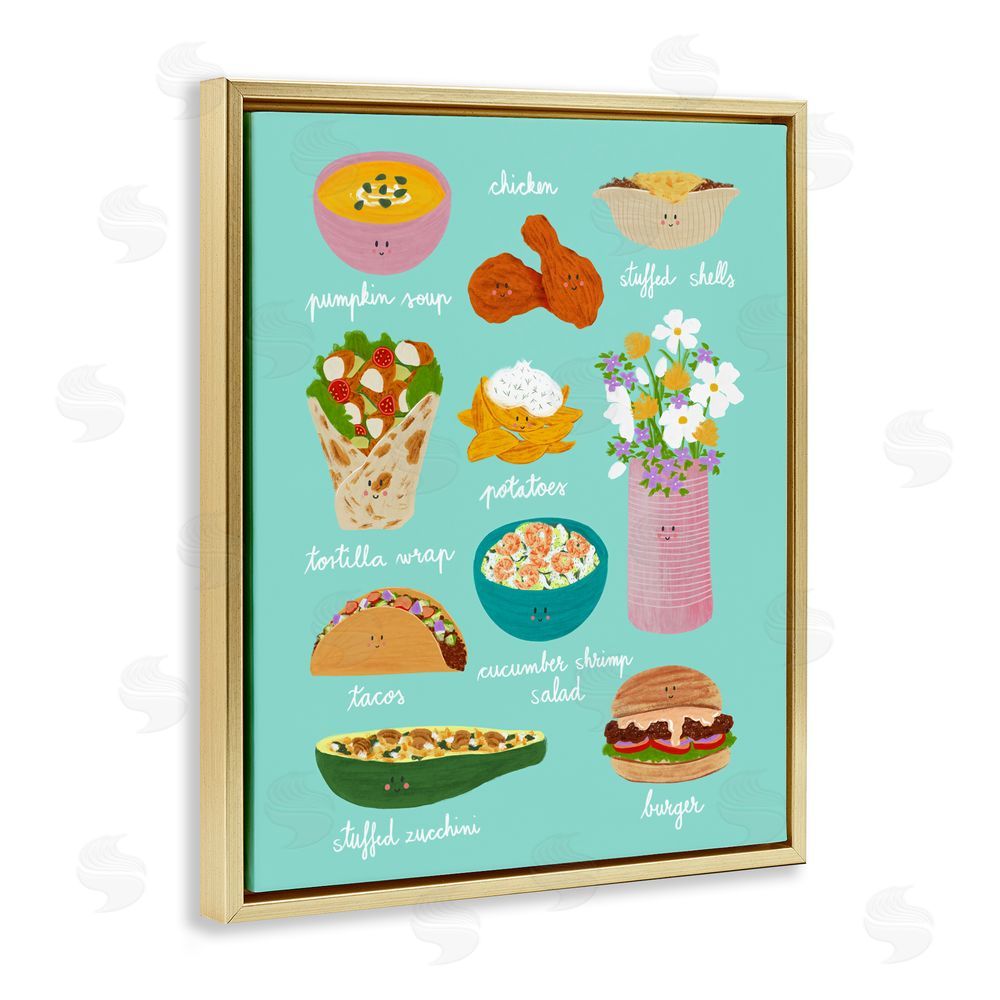 Metka Hiti Gourmet Lunch Food Collection Gold Floating Framed Canvas Wall Art