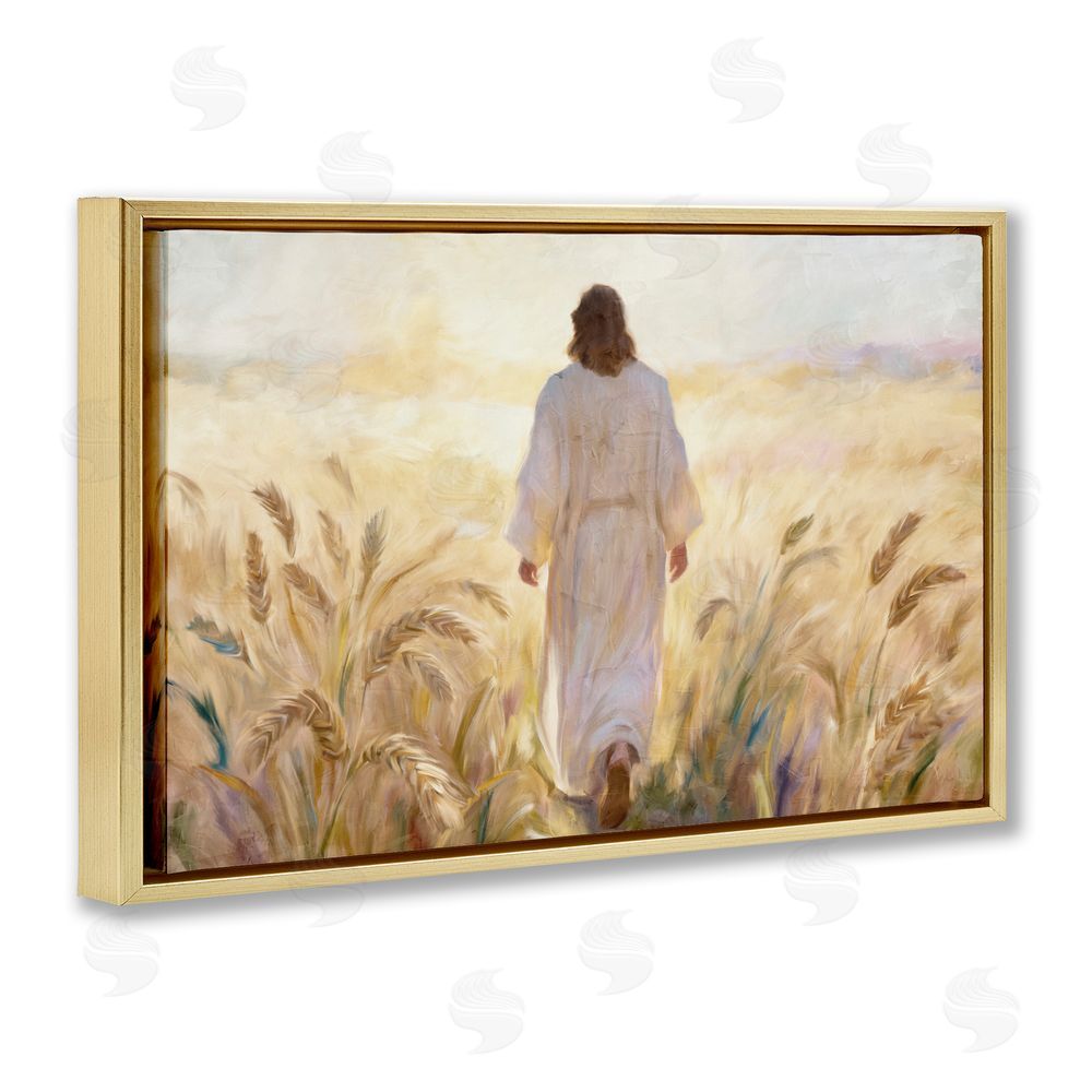 Kim Allen In His Steps Walking Faithfully Gold Floating Framed Canvas Wall Art
